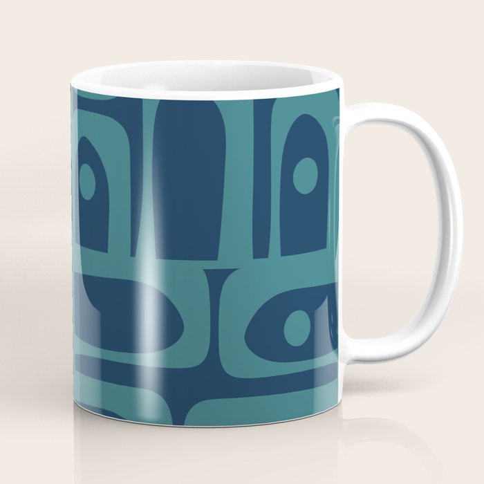 Mid Century Modern Piquet Retro Abstract Multi Pattern in Teal and Navy Blue Coffee Mug Gallery Image 1