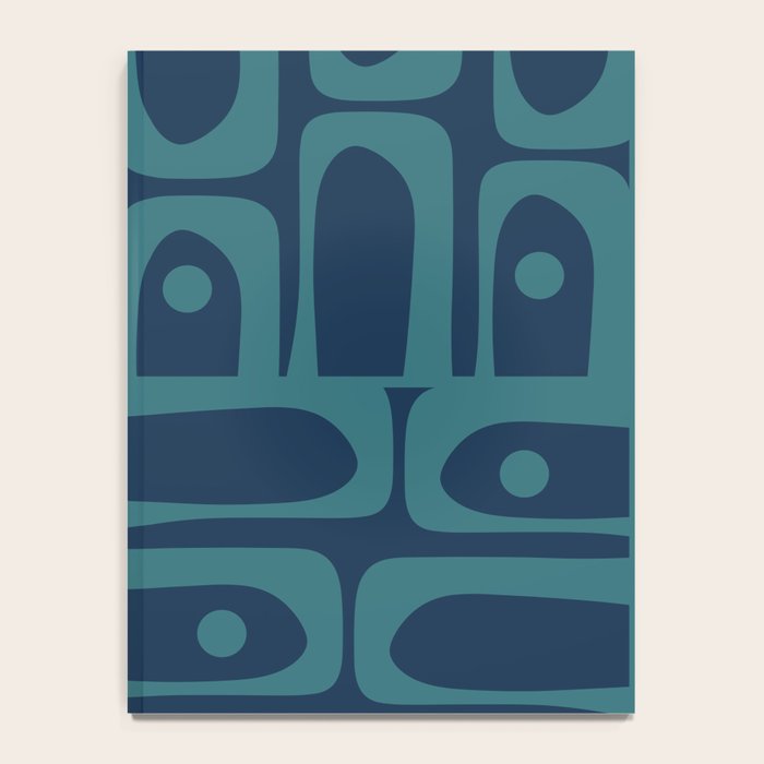 Mid Century Modern Piquet Retro Abstract Multi Pattern in Teal and Navy Blue Notebook Gallery Image 4