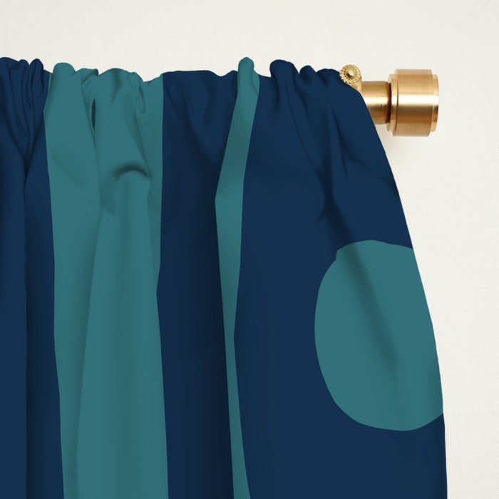 Mid Century Modern Piquet Retro Abstract Multi Pattern in Teal and Navy Blue Window Curtain Gallery Image 2