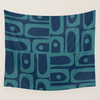 Mid Century Modern Piquet Retro Abstract Multi Pattern in Teal and Navy Blue Wall Tapestry Gallery Image 4