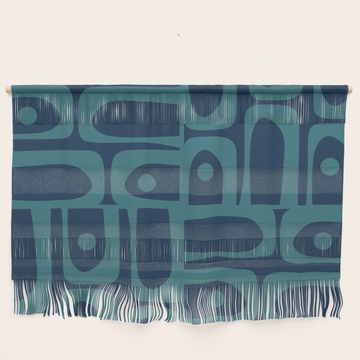 Mid Century Modern Piquet Retro Abstract Multi Pattern in Teal and Navy Blue Wall Hanging Gallery Image 1