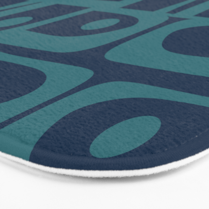 Mid Century Modern Piquet Retro Abstract Multi Pattern in Teal and Navy Blue Bath Mat Gallery Image 3