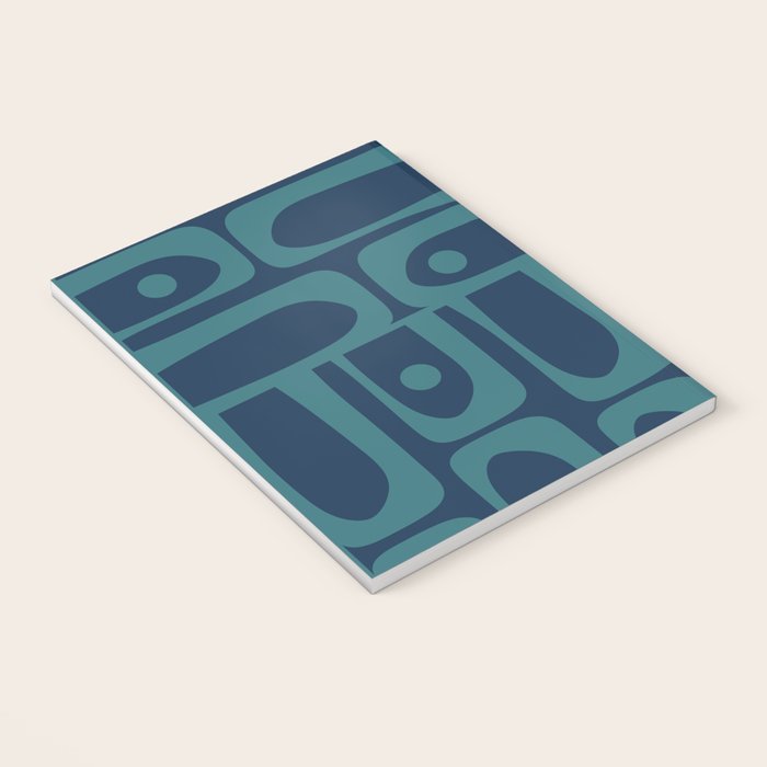 Mid Century Modern Piquet Retro Abstract Multi Pattern in Teal and Navy Blue Notebook Gallery Image 3