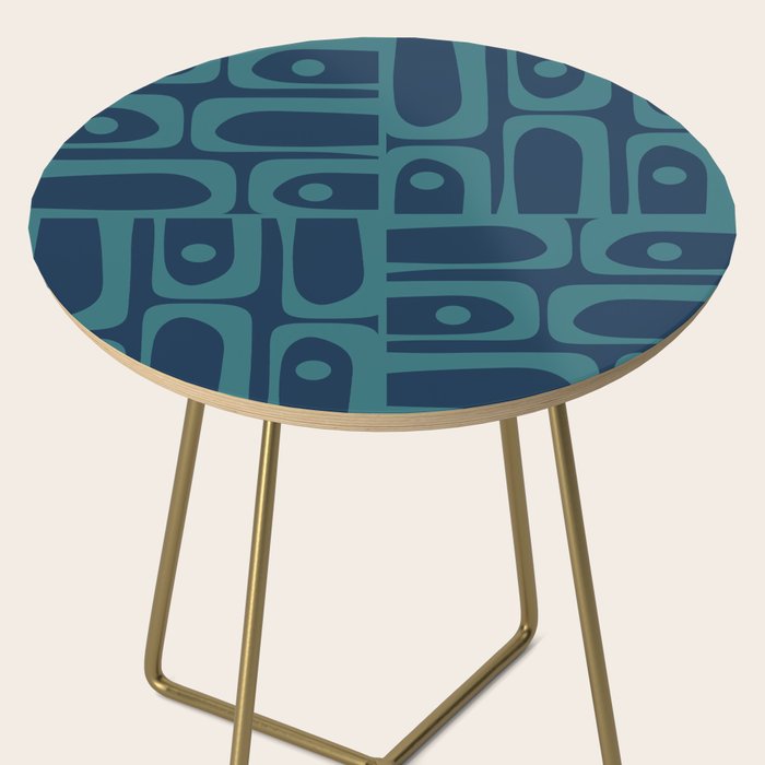 Mid Century Modern Piquet Retro Abstract Multi Pattern in Teal and Navy Blue Side Table Gallery Image 2
