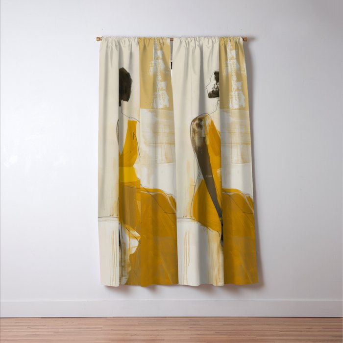 Modern Abstract Woman in Yellow Dress Window Curtain Gallery Image 3