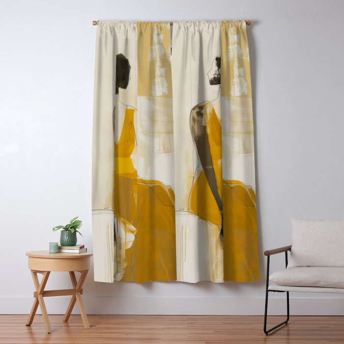 Modern Abstract Woman in Yellow Dress Window Curtain Gallery Image 1