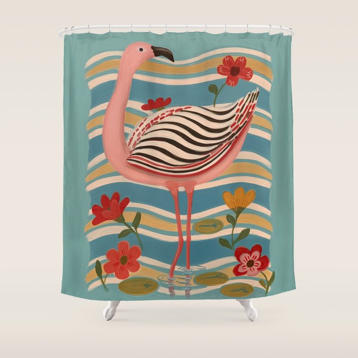 Pink Flamingo Shower Curtain Gallery Image 1
