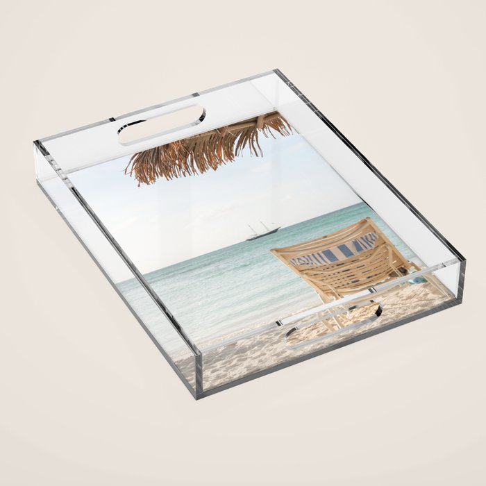 Summer Holiday Beach Photo | Aruba Island Ocean View Art Print | Caribbean Nature Travel Photography Acrylic Tray Gallery Image 1