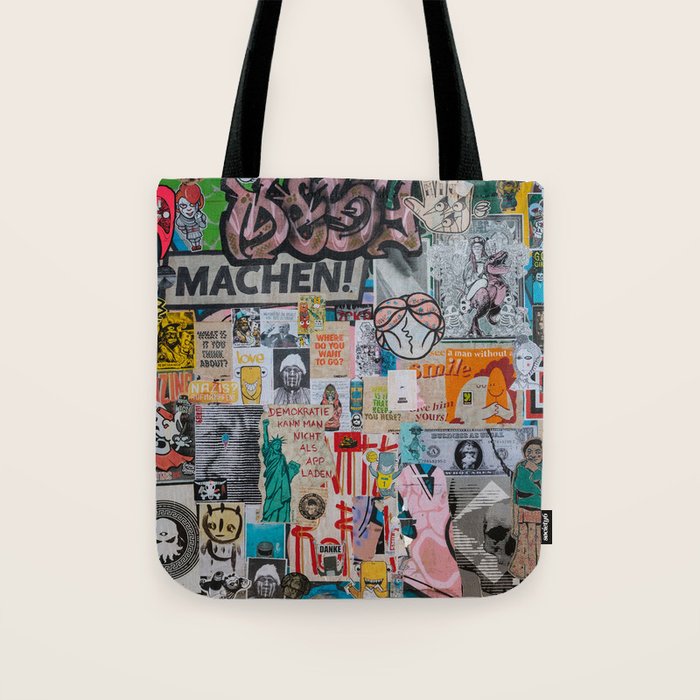 Sticker and graffiti wall background 2 - Berlin street art photography Tote Bag Gallery Image 1