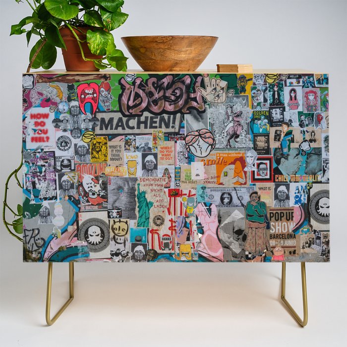 Sticker and graffiti wall background 2 - Berlin street art photography Credenza Gallery Image 1