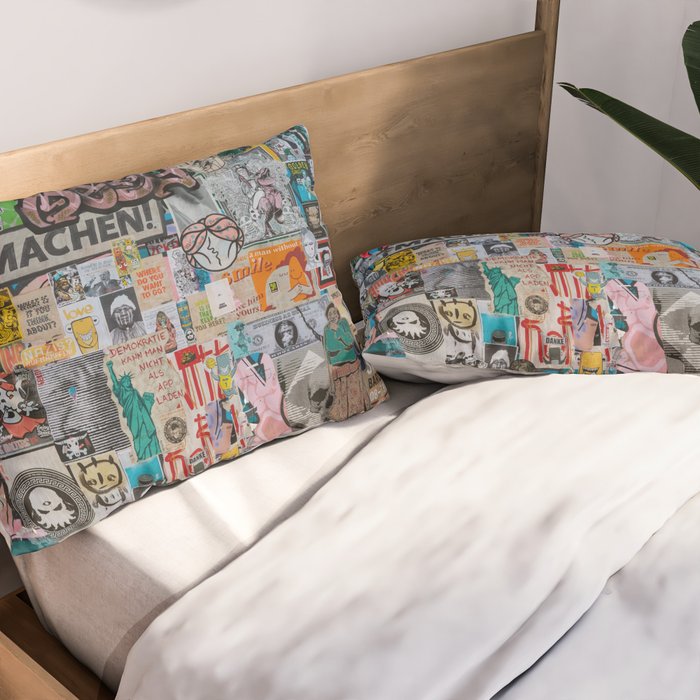 Sticker and graffiti wall background 2 - Berlin street art photography Pillow Sham Gallery Image 2