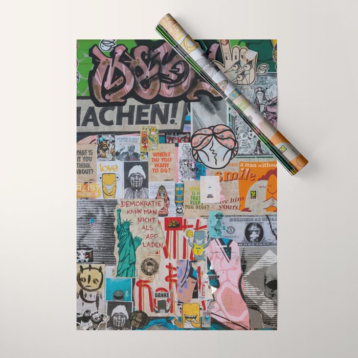 Sticker and graffiti wall background 2 - Berlin street art photography Wrapping Paper Gallery Image 1
