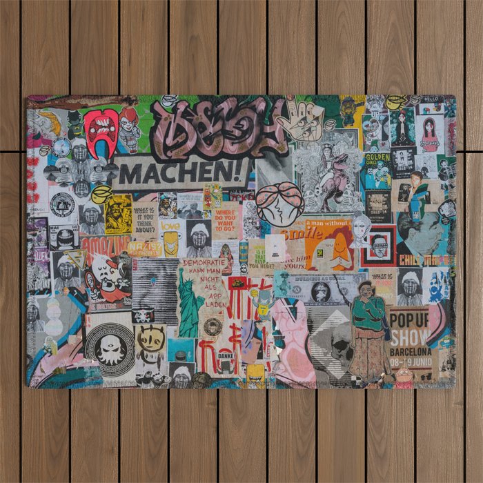 Sticker and graffiti wall background 2 - Berlin street art photography Outdoor Rug Gallery Image 1