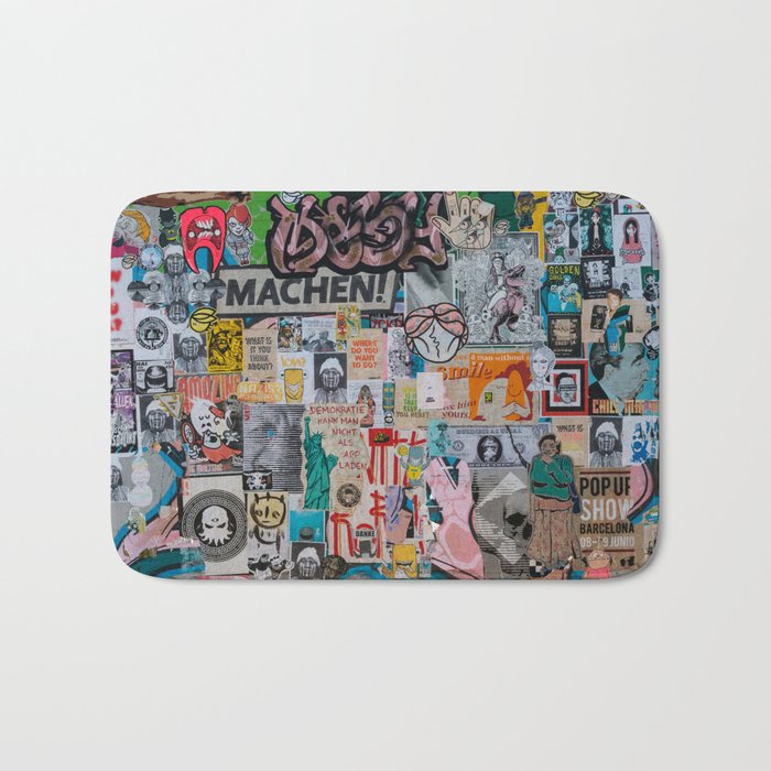 Sticker and graffiti wall background 2 - Berlin street art photography Bath Mat Gallery Image 1