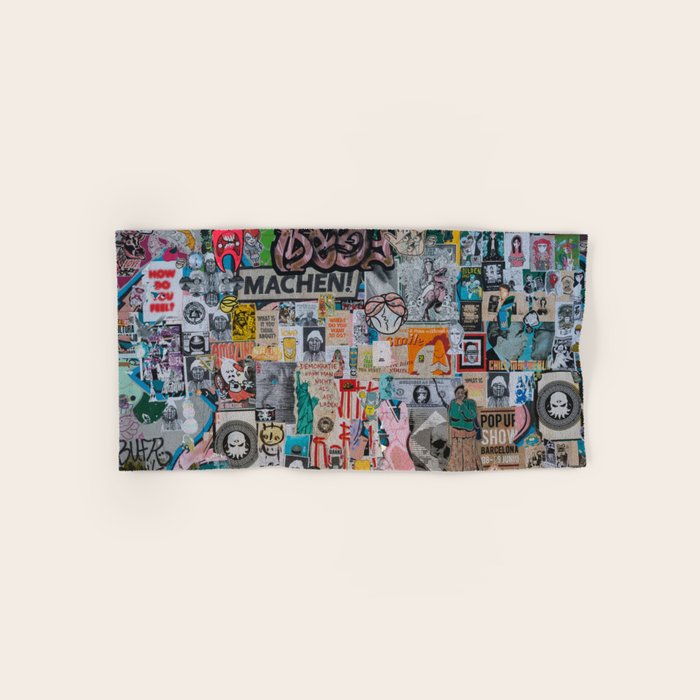Sticker and graffiti wall background 2 - Berlin street art photography Bath Towel Gallery Image 1