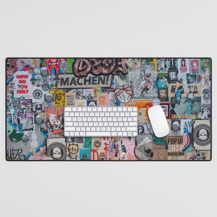 Sticker and graffiti wall background 2 - Berlin street art photography Desk Mat Gallery Image 1