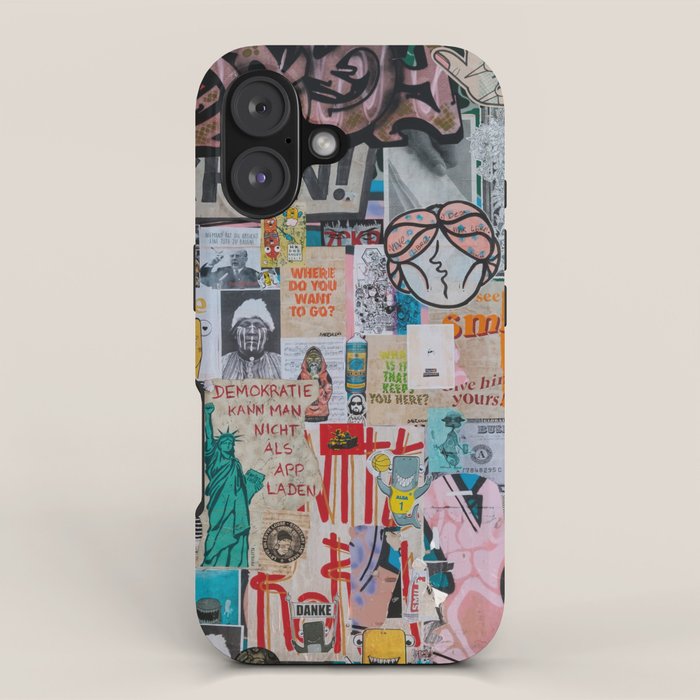Sticker and graffiti wall background 2 - Berlin street art photography iPhone Case Gallery Image 1