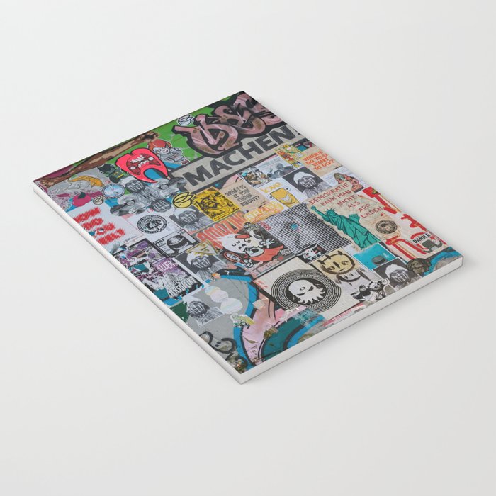 Sticker and graffiti wall background 2 - Berlin street art photography Notebook Gallery Image 3