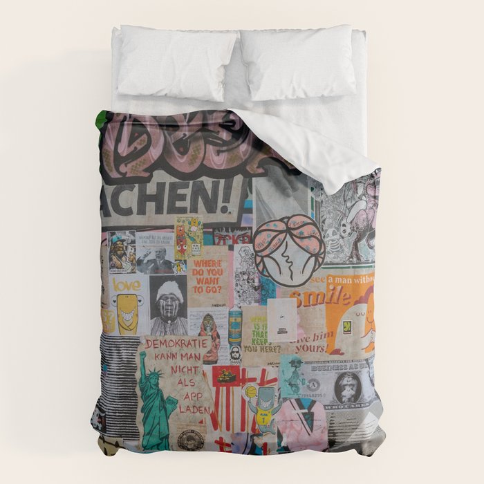 Sticker and graffiti wall background 2 - Berlin street art photography Duvet Cover Gallery Image 6