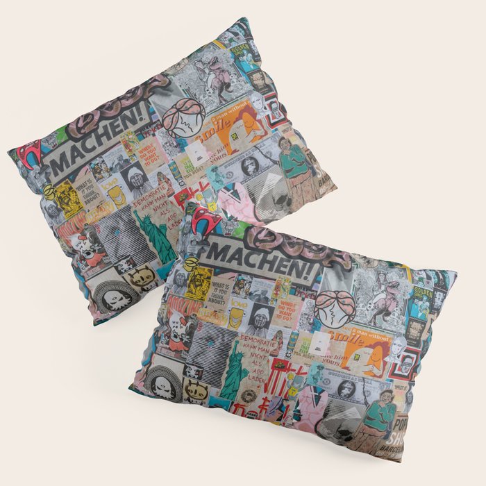 Sticker and graffiti wall background 2 - Berlin street art photography Pillow Sham Gallery Image 3