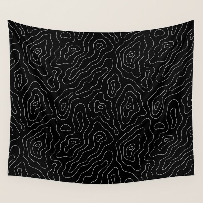 Abstract topography map line art pattern Wall Tapestry Gallery Image 4