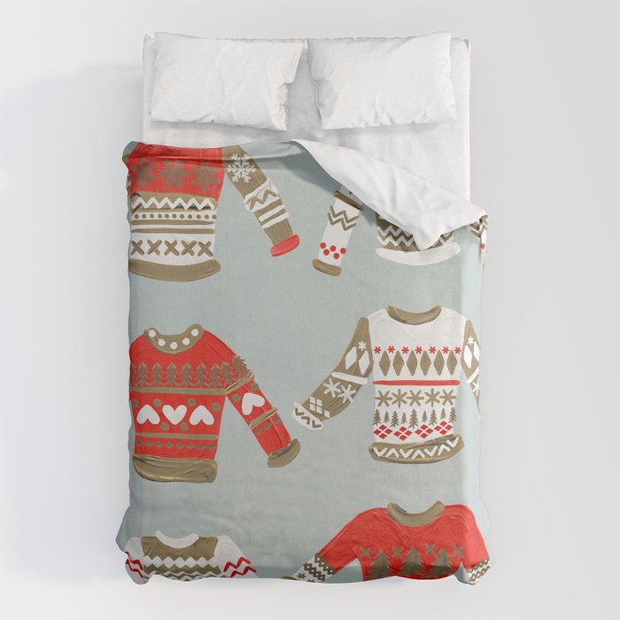 Christmas Sweaters - Vintage Gold & Red Palette Duvet Cover Gallery Image 1