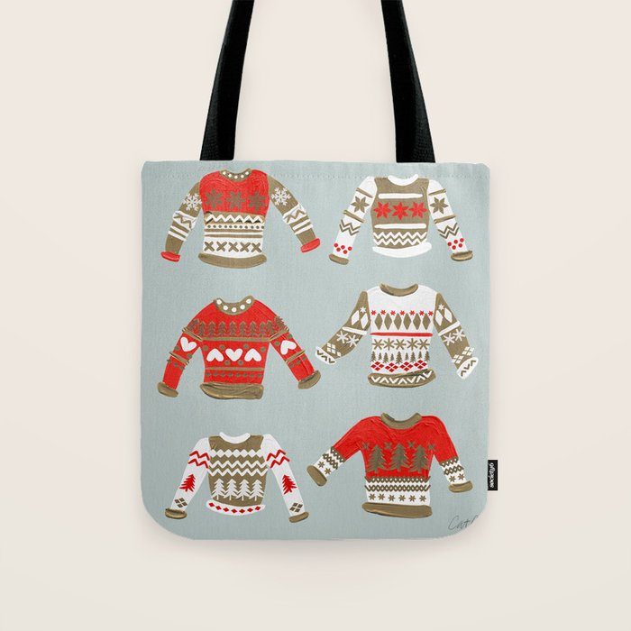 Christmas Sweaters - Vintage Gold & Red Palette Tote Bag Gallery Image 1