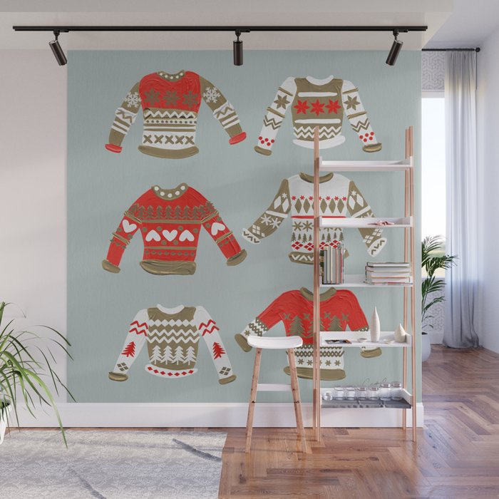 Christmas Sweaters - Vintage Gold & Red Palette Wall Mural Gallery Image 1