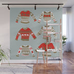 Christmas Sweaters - Vintage Gold & Red Palette Wall Mural Gallery Image 1