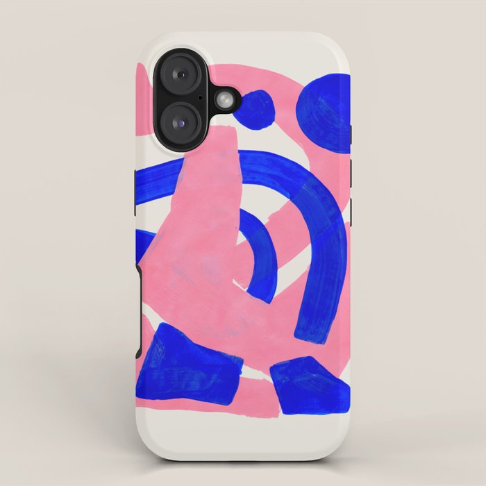 Abstract Painting Mid Century Modern Abstract Funky Sound Waves Pink Blue Shapes iPhone Case Gallery Image 1