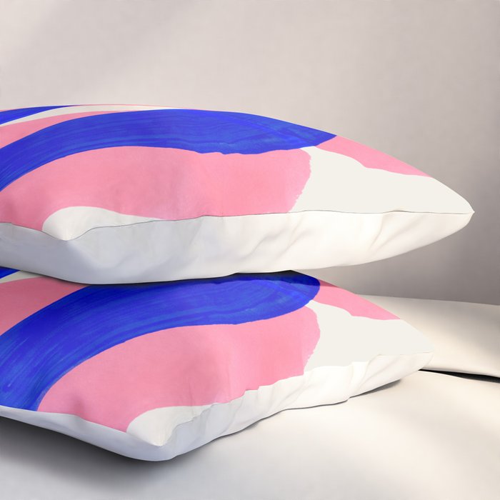 Abstract Painting Mid Century Modern Abstract Funky Sound Waves Pink Blue Shapes Pillow Sham Gallery Image 3