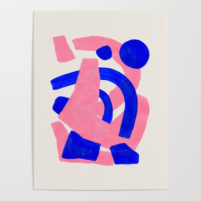 Abstract Painting Mid Century Modern Abstract Funky Sound Waves Pink Blue Shapes Poster Gallery Image 4