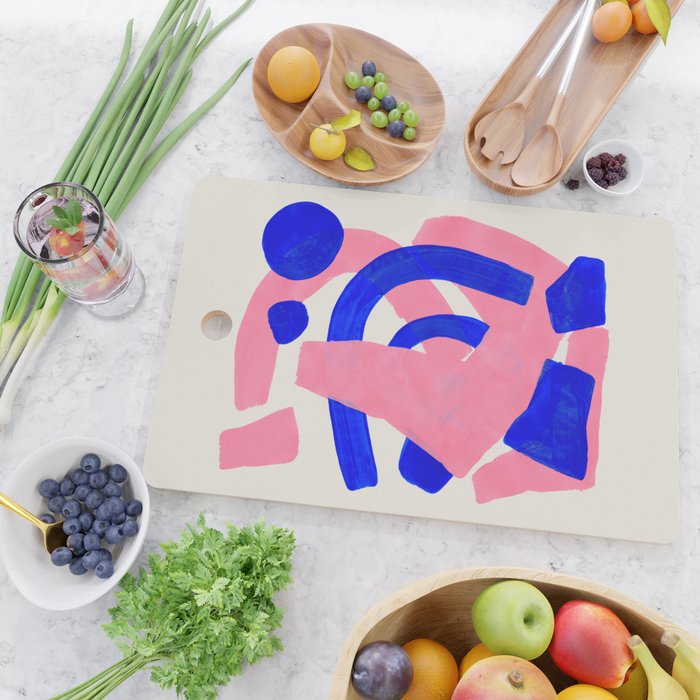 Abstract Painting Mid Century Modern Abstract Funky Sound Waves Pink Blue Shapes Cutting Board Gallery Image 2