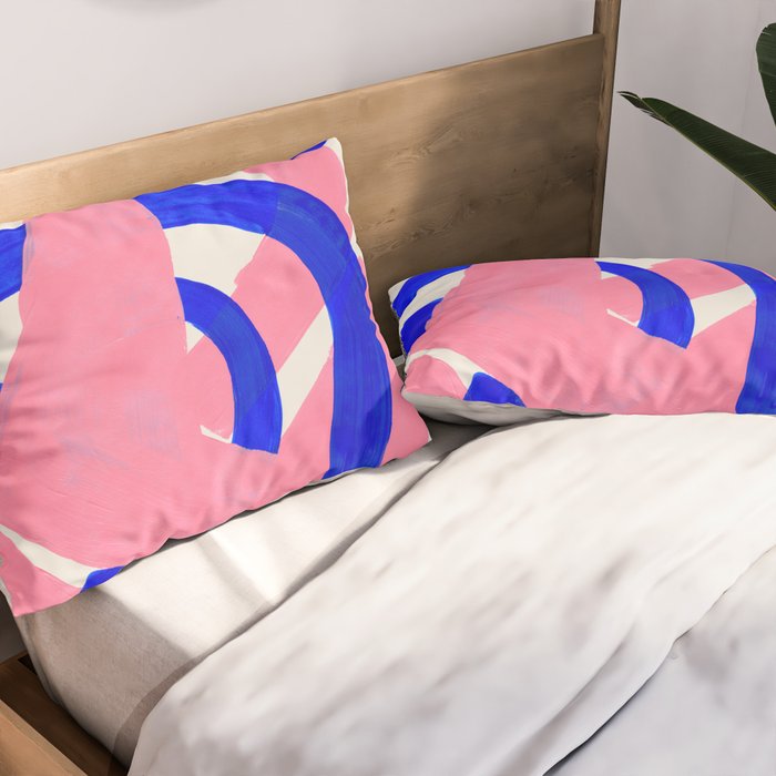 Abstract Painting Mid Century Modern Abstract Funky Sound Waves Pink Blue Shapes Pillow Sham Gallery Image 2