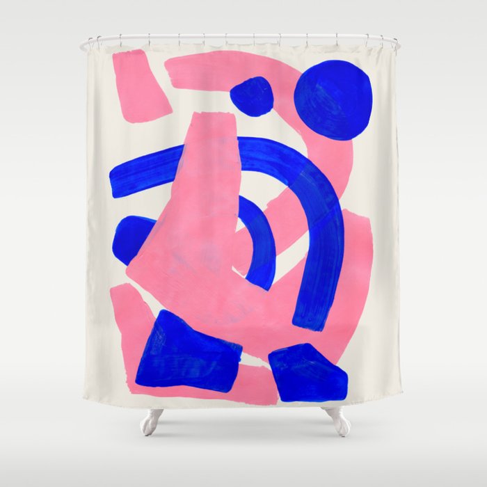 Abstract Painting Mid Century Modern Abstract Funky Sound Waves Pink Blue Shapes Shower Curtain Gallery Image 1