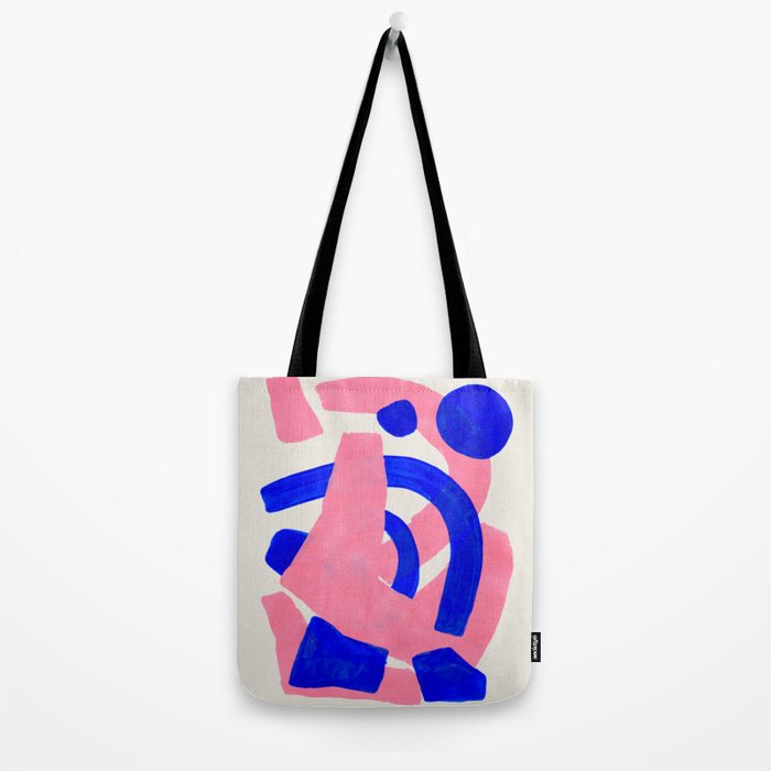 Abstract Painting Mid Century Modern Abstract Funky Sound Waves Pink Blue Shapes Tote Bag Gallery Image 2