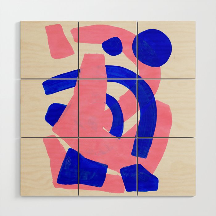 Abstract Painting Mid Century Modern Abstract Funky Sound Waves Pink Blue Shapes Wood Wall Art Gallery Image 1