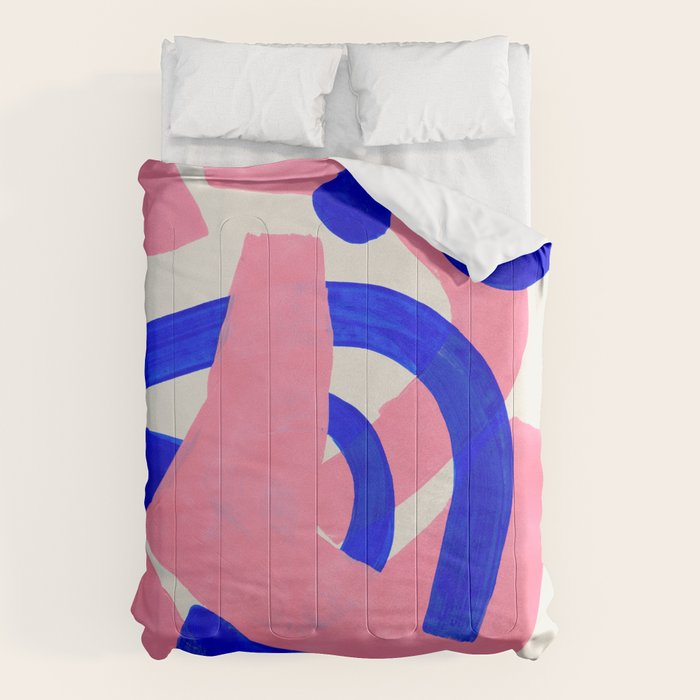 Abstract Painting Mid Century Modern Abstract Funky Sound Waves Pink Blue Shapes Comforter Gallery Image 1