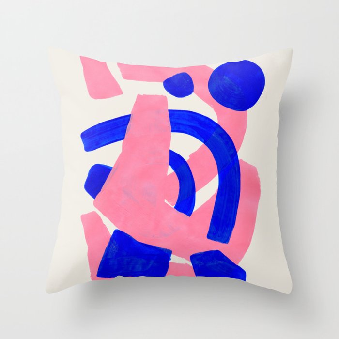 Abstract Painting Mid Century Modern Abstract Funky Sound Waves Pink Blue Shapes Throw Pillow Gallery Image 6
