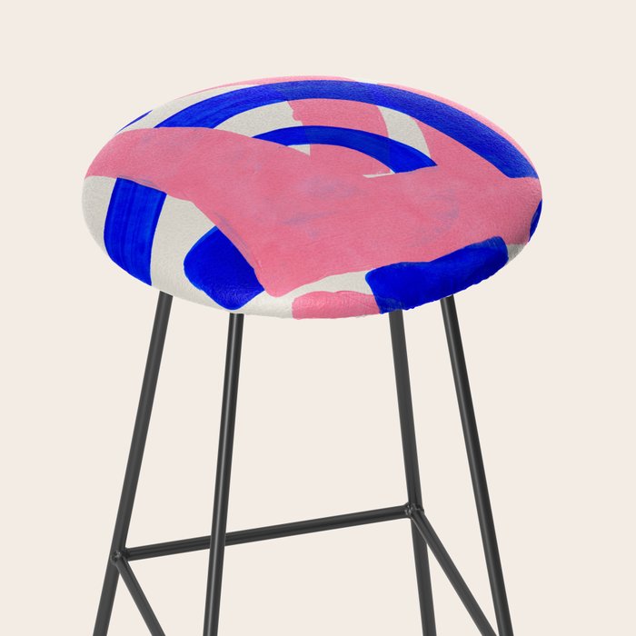 Abstract Painting Mid Century Modern Abstract Funky Sound Waves Pink Blue Shapes Stool Gallery Image 2