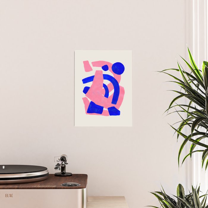 Abstract Painting Mid Century Modern Abstract Funky Sound Waves Pink Blue Shapes Poster Gallery Image 2