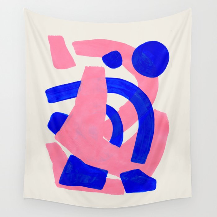 Abstract Painting Mid Century Modern Abstract Funky Sound Waves Pink Blue Shapes Wall Tapestry Gallery Image 4