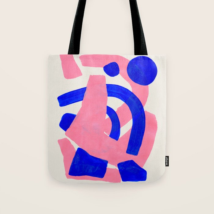 Abstract Painting Mid Century Modern Abstract Funky Sound Waves Pink Blue Shapes Tote Bag Gallery Image 1
