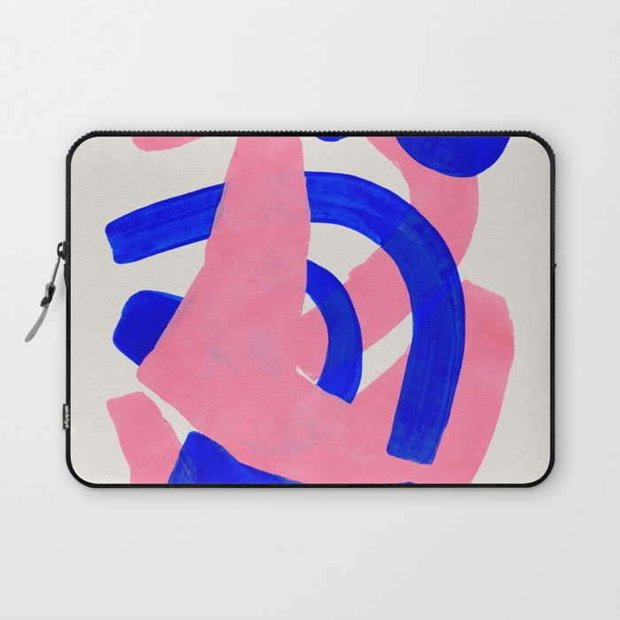 Abstract Painting Mid Century Modern Abstract Funky Sound Waves Pink Blue Shapes Laptop Sleeve Gallery Image 1