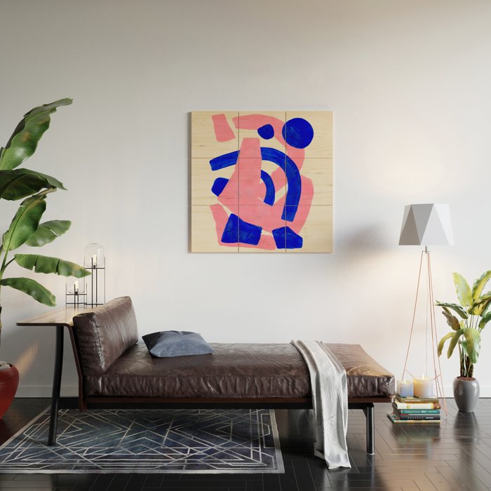 Abstract Painting Mid Century Modern Abstract Funky Sound Waves Pink Blue Shapes Wood Wall Art Gallery Image 2