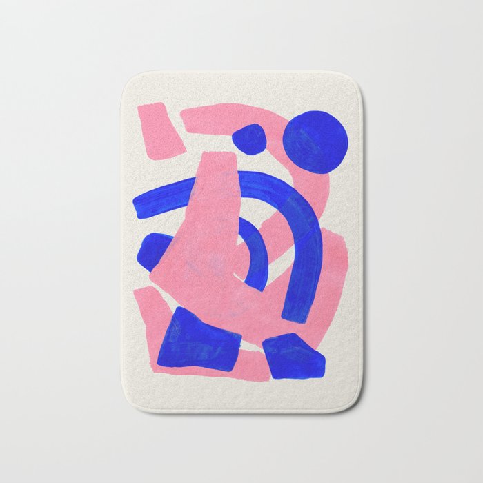 Abstract Painting Mid Century Modern Abstract Funky Sound Waves Pink Blue Shapes Bath Mat Gallery Image 1