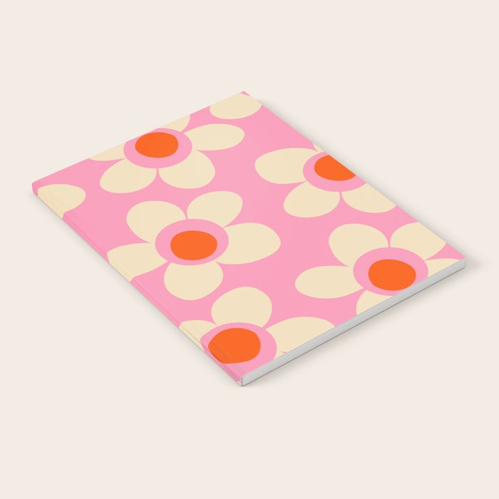 Maisie Flowers Pink Retro Floral Pattern Orange Cream Notebook Gallery Image 2