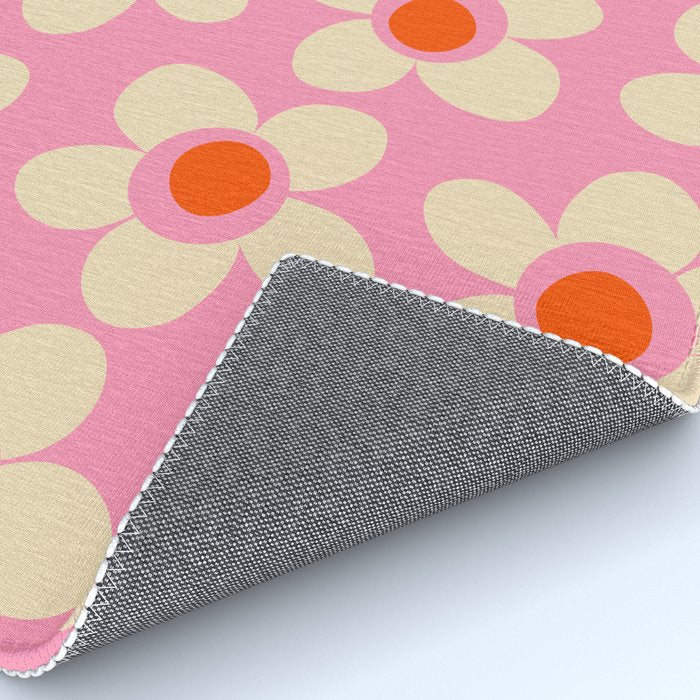 Maisie Flowers Pink Retro Floral Pattern Orange Cream Rug Gallery Image 4