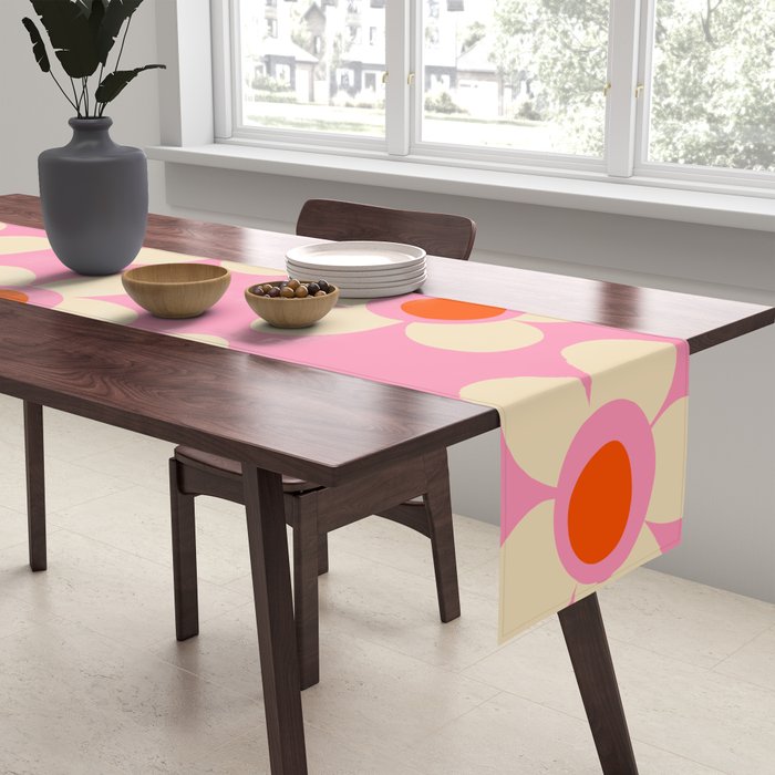 Maisie Flowers Pink Retro Floral Pattern Orange Cream Table Runner Gallery Image 2