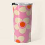 Maisie Flowers Pink Retro Floral Pattern Orange Cream Travel Mug Gallery Image 3